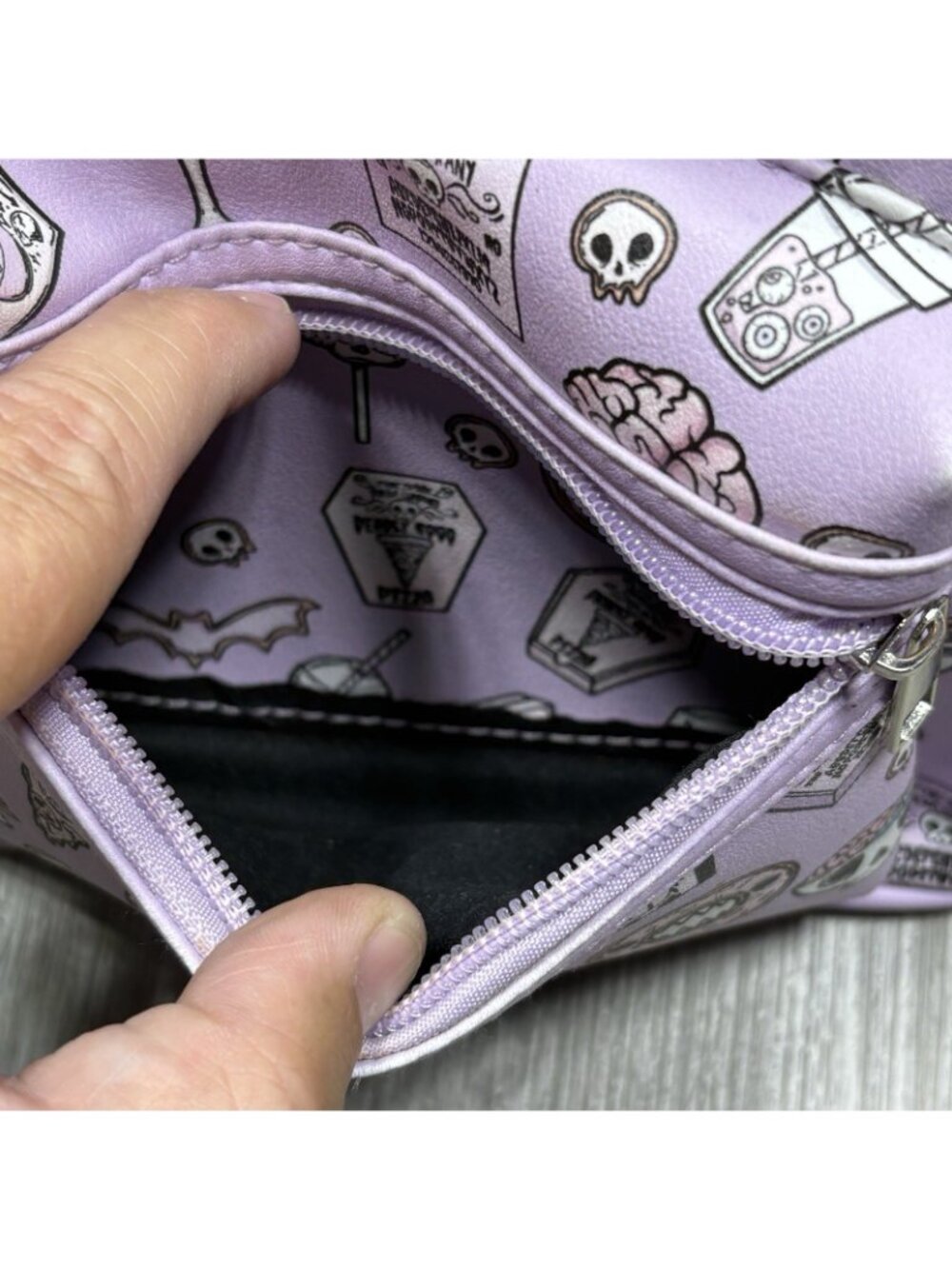 Sleepyville Critters Spooky Food Mini Backpack in Vinyl Skull Halloween Purple - Picture 7 of 9